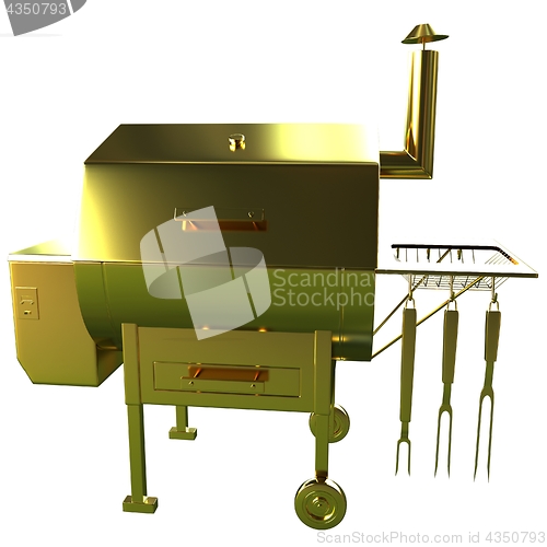 Image of Gold BBQ Grill. 3d illustration