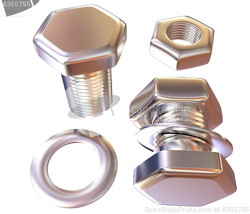 Image of Screws and nuts set. 3d illustration