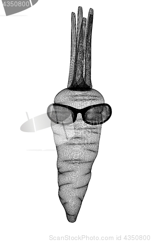 Image of carrot with sun glass and headphones front \"face\" on a white bac