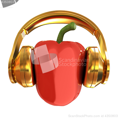 Image of Bell peppers with headphones on a white background. 3d illustrat