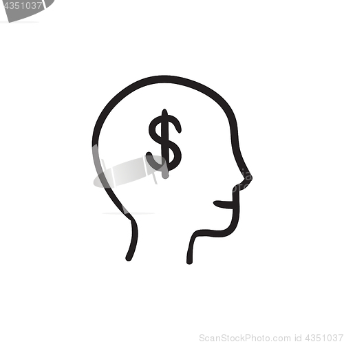 Image of Head with dollar symbol sketch icon.