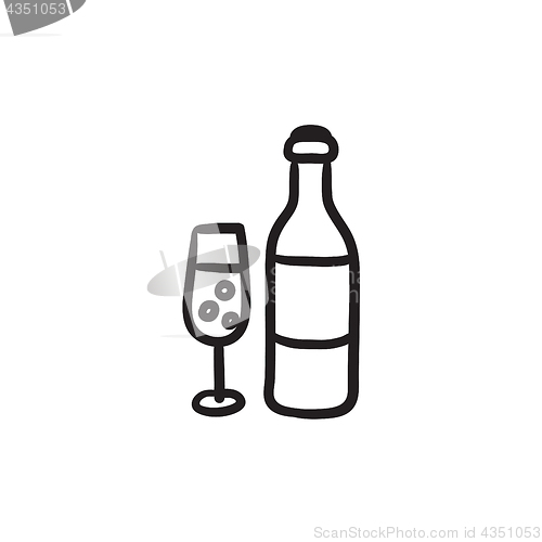 Image of Bottle and glass of champagne sketch icon.