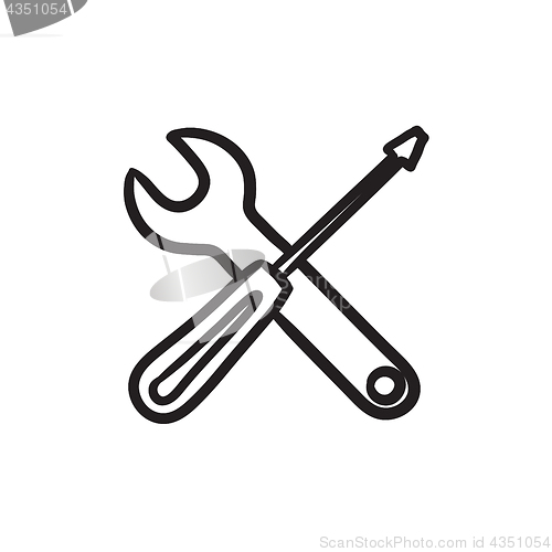 Image of Screwdriver and wrench tools sketch icon.