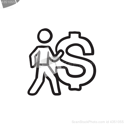 Image of Businessman with big dollar symbol sketch icon.