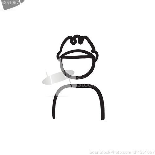 Image of Worker wearing hard hat sketch icon.