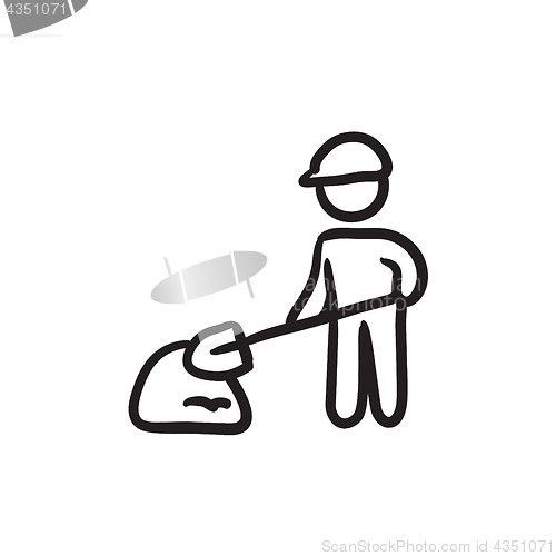 Image of Man with shovel and hill of sand sketch icon.