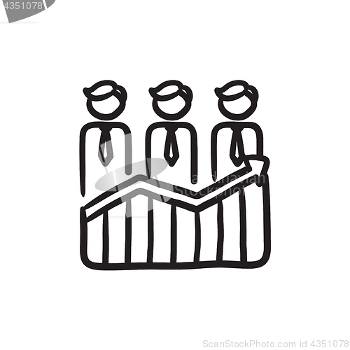 Image of Businessmen standing on profit graph sketch icon.