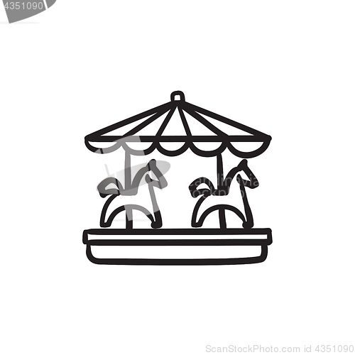 Image of Merry-go-round with horses sketch icon.