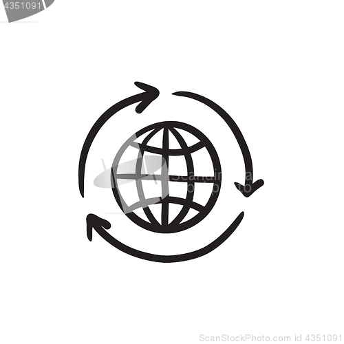 Image of Globe with arrows sketch icon.