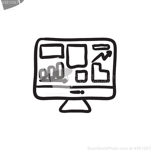 Image of Monitor with business graphs sketch icon.