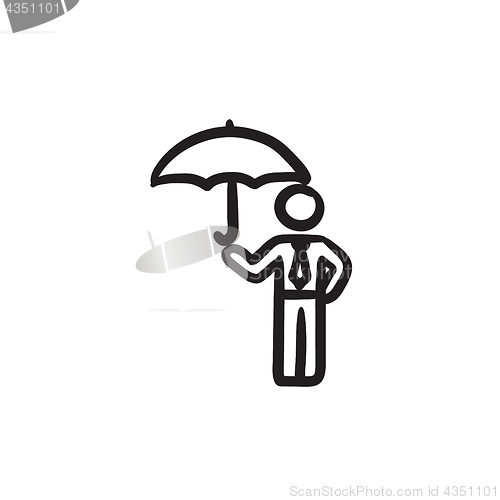 Image of Businessman with umbrella sketch icon.