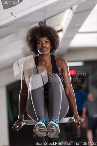 Image of black woman doing parallel bars Exercise
