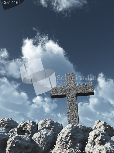 Image of stone cross under cloudy sky - 3d illustration