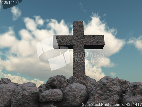 Image of stone cross under cloudy sky - 3d illustration