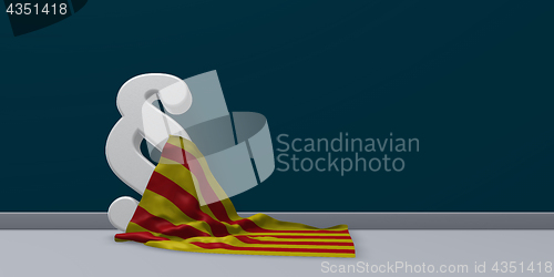 Image of flag of catalonia and paragraph symbol - 3d illustration