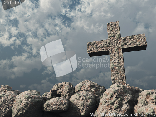 Image of stone cross under cloudy sky - 3d illustration