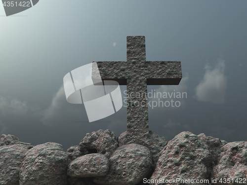 Image of stone cross under cloudy sky - 3d illustration