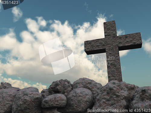 Image of stone cross under cloudy sky - 3d illustration