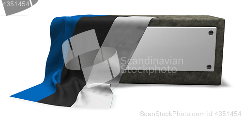Image of stone socket with blank sign and flag of estonia - 3d rendering