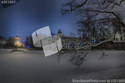 Image of View of evening or night Cameron Gallery and Grot in Catherine park. Tsarskoye Selo Pushkin, St.Petersburg, Russia