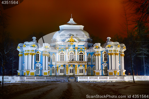 Image of View of evening or night Hermitage in Catherine park. Tsarskoye Selo Pushkin, St.Petersburg, Russia