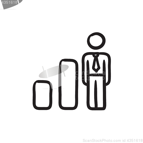 Image of Businessman and graph sketch icon.