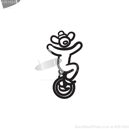 Image of Clown riding on one wheel bicycle sketch icon.