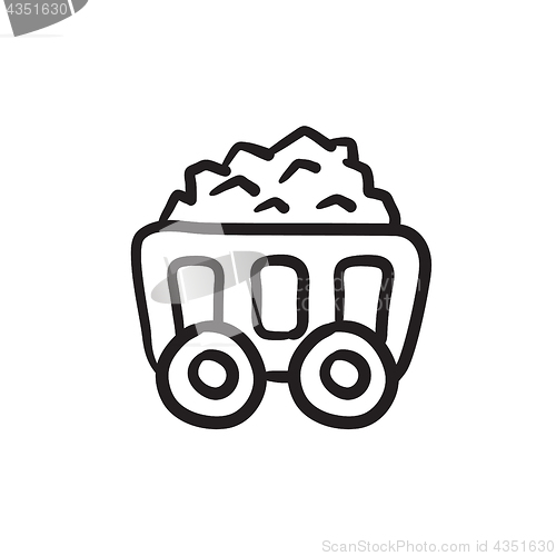 Image of Mining coal cart sketch icon.