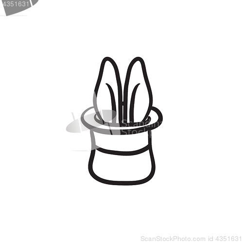 Image of Rabbit in magician hat sketch icon.