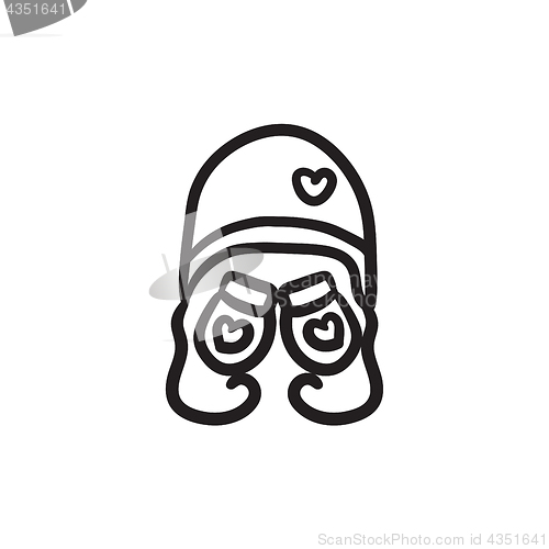 Image of Hat and mittens for children sketch icon.