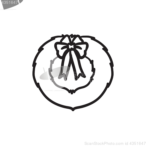 Image of Christmas wreath sketch icon.