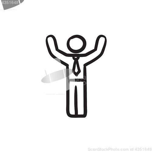 Image of Man with raised arms sketch icon.