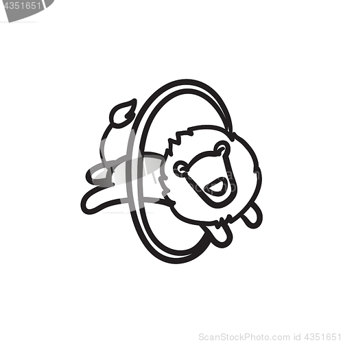 Image of Lion jumping through ring sketch icon.