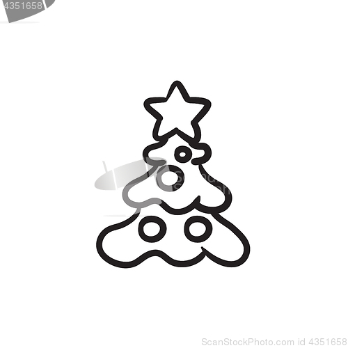 Image of Christmas tree with decoration sketch icon.