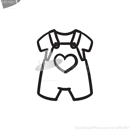 Image of Baby overalls and shirt sketch icon.