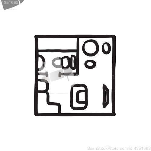 Image of House interior with furniture sketch icon.