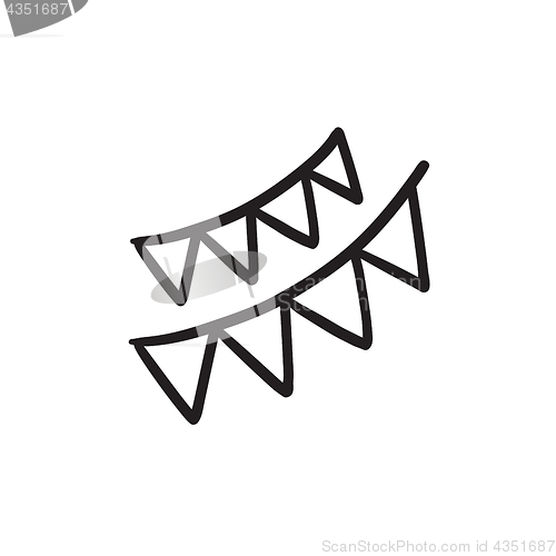 Image of Christmas triangular flags sketch icon.