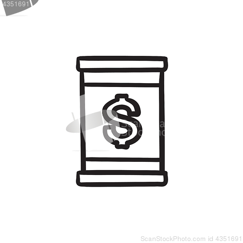 Image of Barrel with dollar symbol sketch icon.