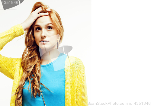 Image of young pretty stylish brunette hipster girl posing emotional isol