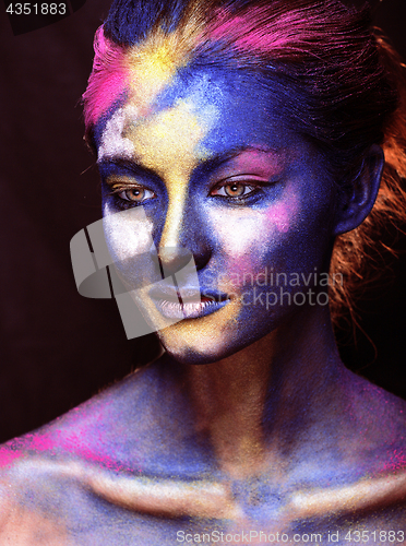 Image of beauty woman with creative make up like Holy celebration in Indi