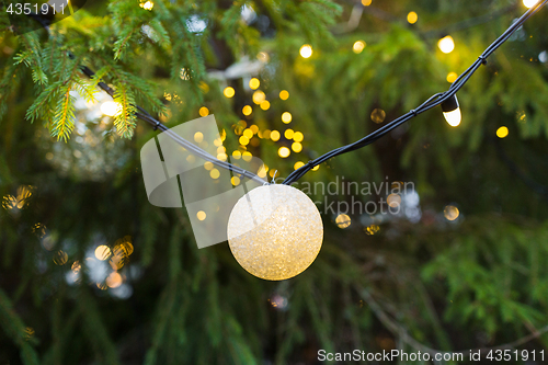 Image of close up of christmas tree garland bulb outdoors