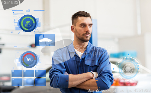 Image of auto mechanic man or smith at car workshop