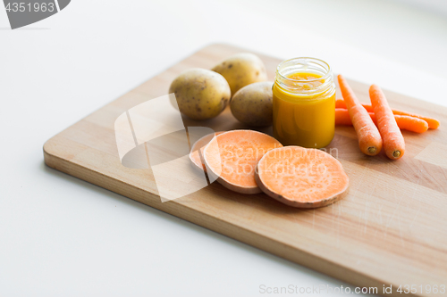 Image of vegetable puree or baby food in glass jar