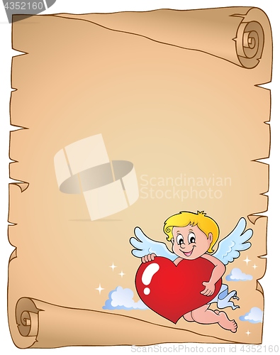 Image of Cupid holding stylized heart parchment 1