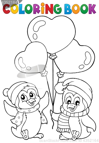 Image of Coloring book Valentine penguins 1