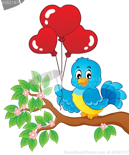 Image of Bird with heart shaped balloons theme 2