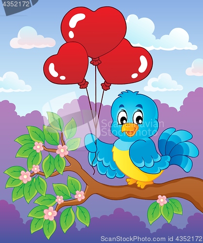 Image of Bird with heart shaped balloons theme 3