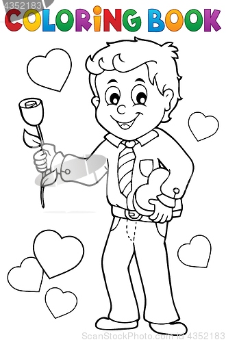 Image of Coloring book man holding rose