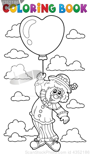 Image of Coloring book clown with balloon