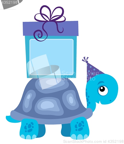 Image of Blue turtle with gift